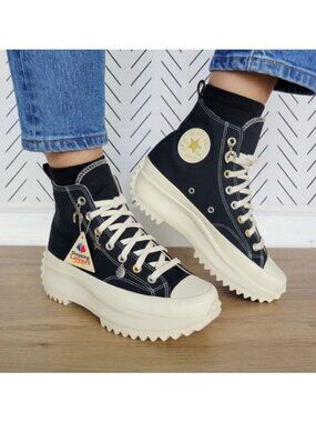 ❤️Converse Run Star Hike Hi Charms 9.5 Womens Shoes Sneakers Black Beige A13409C